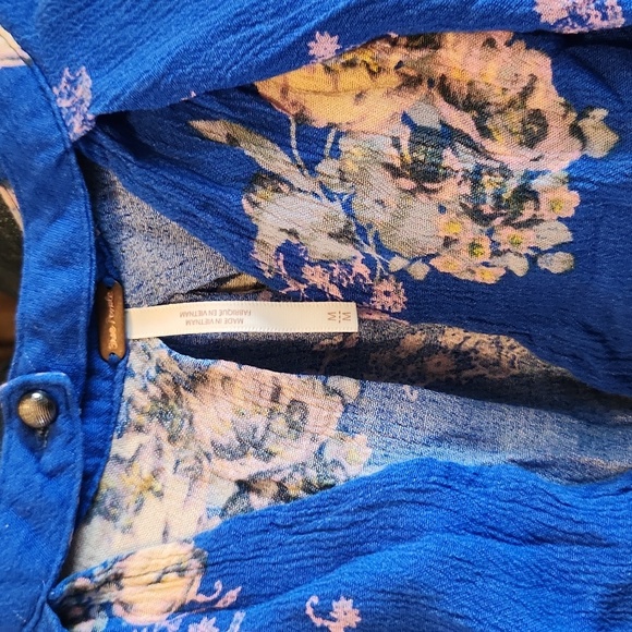 Free People Snap Out of It Blue Floral Medium Boho Tunic Dress - Picture 11 of 12